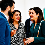 Artist Networking Event in Madrid**

"A vibrant scene at an art gallery opening in Madrid, Spain.  A diverse group of fully clothed artists and art enthusiasts are engaged in conversation, surrounded by colorful paintings.  The atmosphere is lively and sophisticated.  Everyone is in appropriate attire, professional environment, safe for work, perfect anatomy, correct proportions, well-formed hands, proper finger count, natural pose, high resolution, professional photography, family-friendly."

**