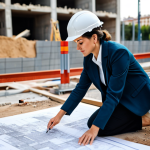 Architect at Work**

"A female architect in a stylish, modest blazer and trousers, reviewing blueprints on a construction site in Barcelona. She's wearing a hard hat and sensible shoes. Modern architecture in the background. Safe for work, appropriate content, fully clothed, professional, perfect anatomy, natural proportions, architectural photography, high quality."

**