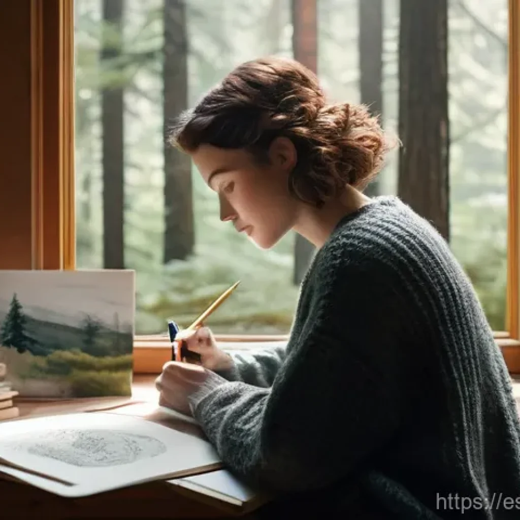 창작자 레지던시 신청 전 알아야 할 사항 - **Prompt for Creative Solitude in Nature:**
    A female artist in her late 20s, with short, curly b...