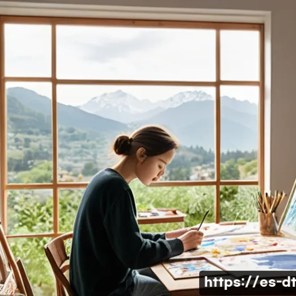 창작자 레지던시 프로그램의 운영과 전망 - **Prompt:** A serene, sunlit artist's studio. In the center, a focused artist, dressed in comfortabl...